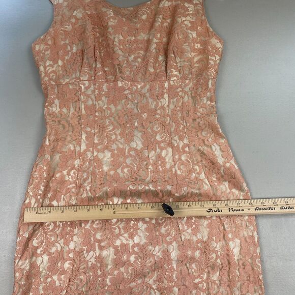 Vintage 50s Dress Womens Small Pink Satin & Lace Midi Wedding Cocktail 36x24x36 - Picture 10 of 14